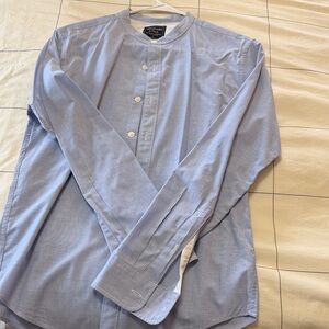 Men's Collar-less Blue Button-Up Shirt